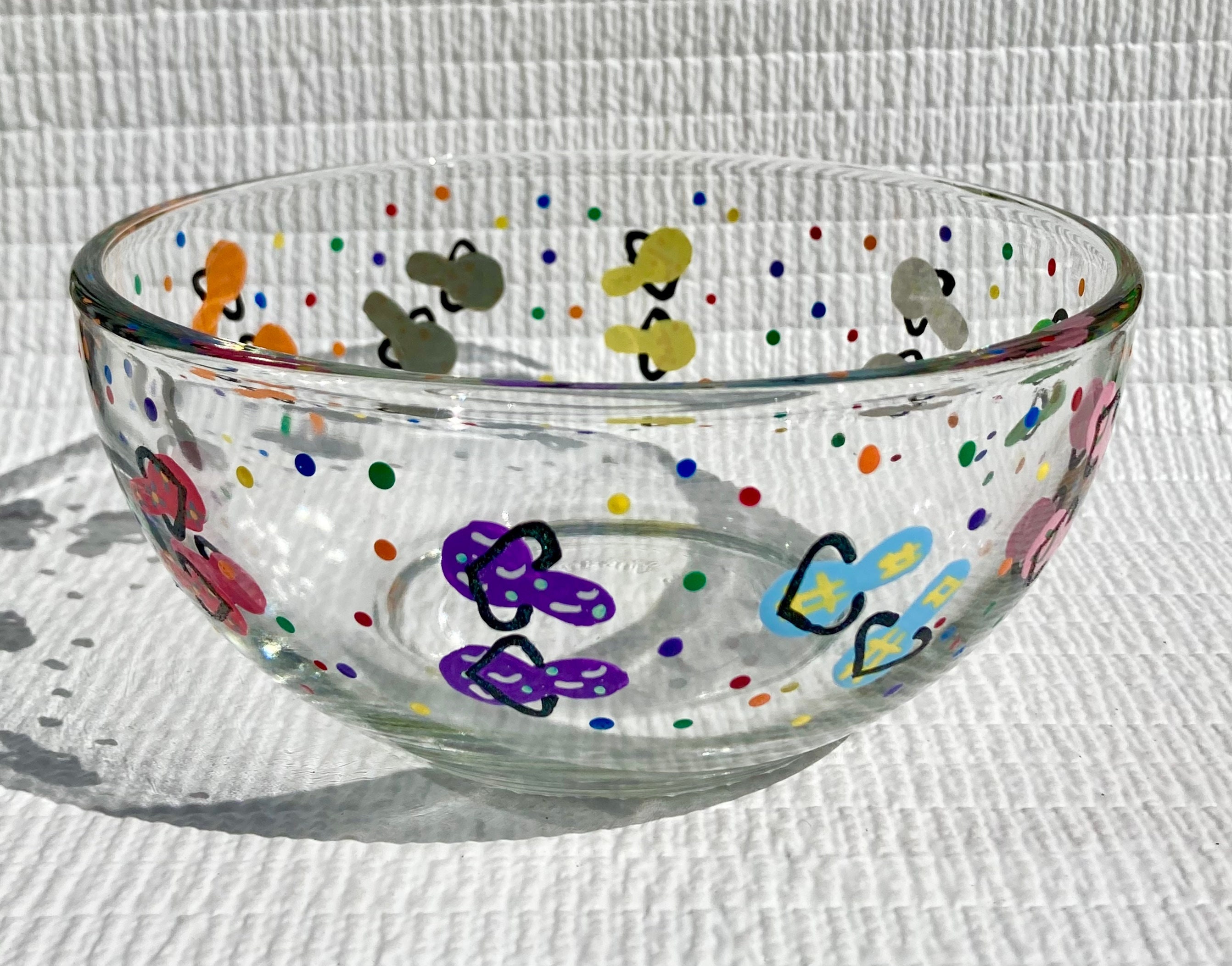 Glass Bowl Hand Painted Flip Flops and Rainbow Confetti Etsy