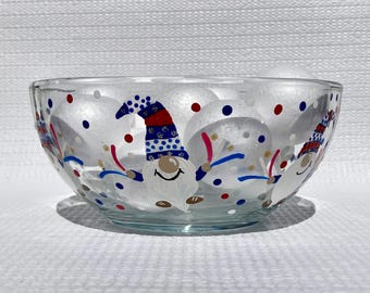 Patriotic Candy Dish Hand Painted Red White and Blue Gnomes 6in x 3in, Independence Day, Summer