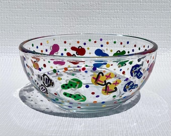Rainbow Flip Flops Hand Painted Glass Bowl 6 in x 3 in, Candy Dish,  Home Decor, Gift Idea