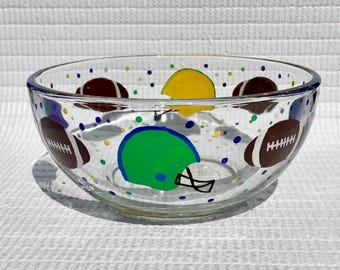 Hand Painted Football Helmet Glass Bowl: Sports Fan Gift 6 in x 3 in, Fall Decor