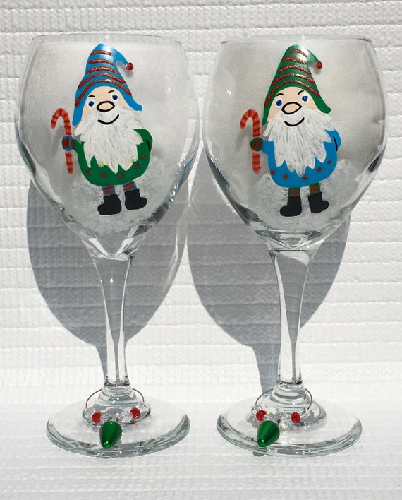 Green Christmas Wine Glasses, Christmas Glassware