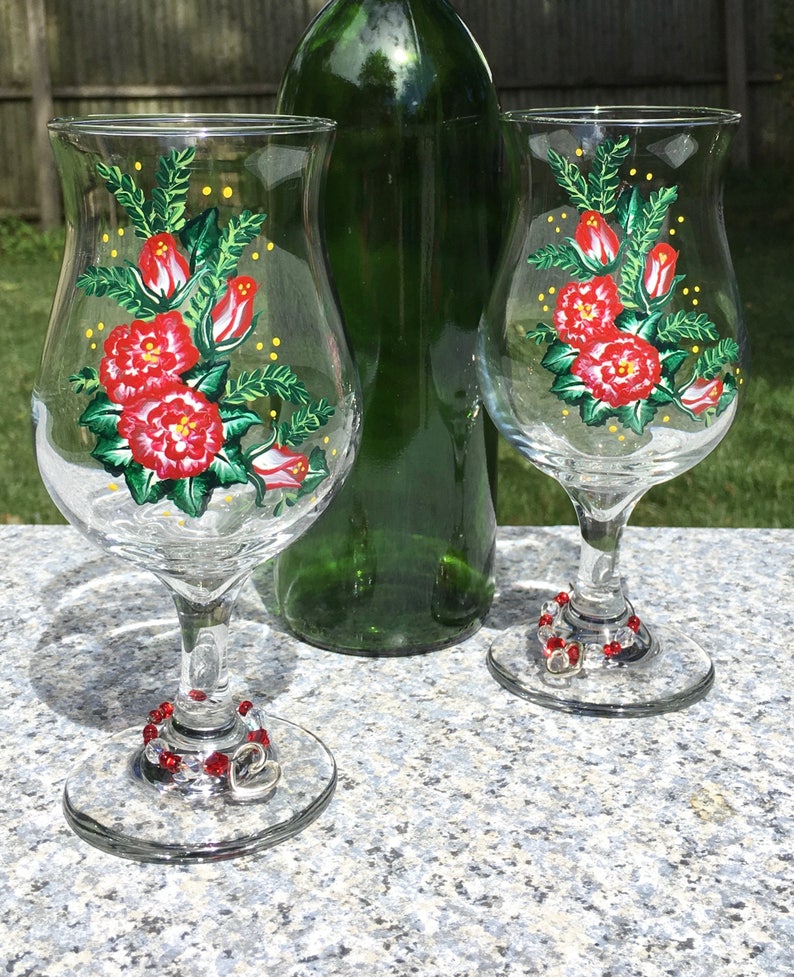 Daiquiri Glasses Red and White Roses Hand Painted Set of 2 Etsy