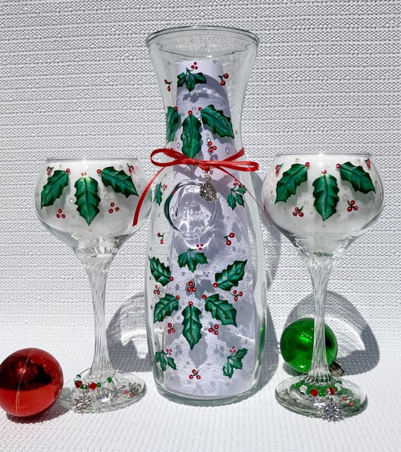 Stem Wine Glasses Pre-Designed Berry Wreath Holiday Monogram