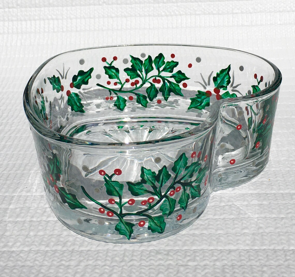 Christmas Candy Dish Hand Painted Holly and Red Berries With Etsy