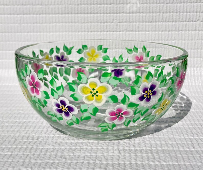 Glass Bowl Candy Dish Hand Painted Purple Pink and Yellow Etsy