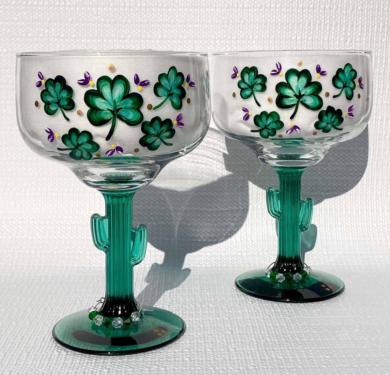 Margarita Glasses Cactus Stem Hand Painted Shamrocks and Etsy