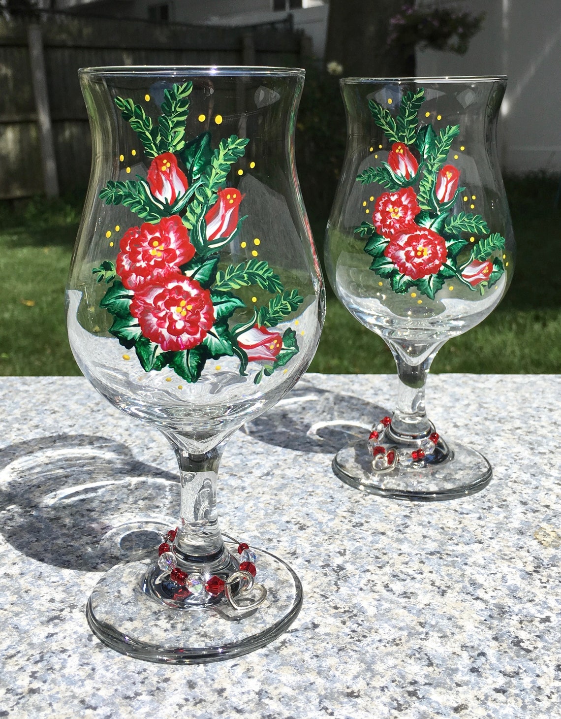 Daiquiri Glasses Red and White Roses Hand Painted Set of 2 Etsy
