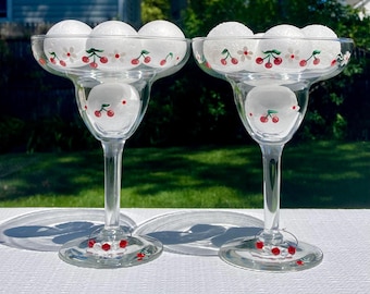Copas de margarita pintadas a mano con forma de flor de cerezo, adornos para copas de vino con cuentas, mimosa, martini.