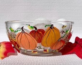 Autumn Candy Dish With Hand Painted Pumpkins and Foliage 6in x 3in, Fall Decor, Gift Idea, Halloween