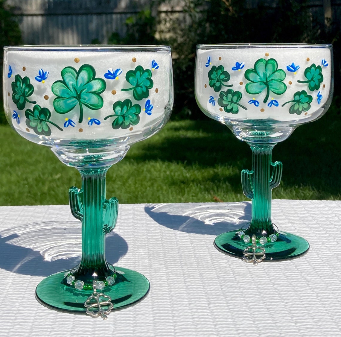 Margarita Glasses Cactus Stem Hand Painted Emerald Green Etsy