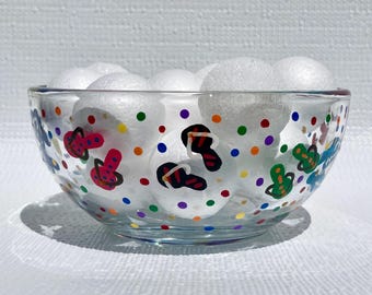 Bol de cristal pintado a mano con chanclas arcoíris, 15 x 7,5 cm, bombonera, casa de playa, decoración de verano