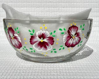 Plato de cristal para dulces con diseño de pensamiento pintado a mano, decoración floral para el hogar (15 cm x 7,5 cm)