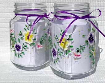 Mason Jar Mugs Hand Painted Multi-colored Flowers 16 oz, Boho Glasses, Mothers Day Gift, Birthday, Wedding, Gifts For Her