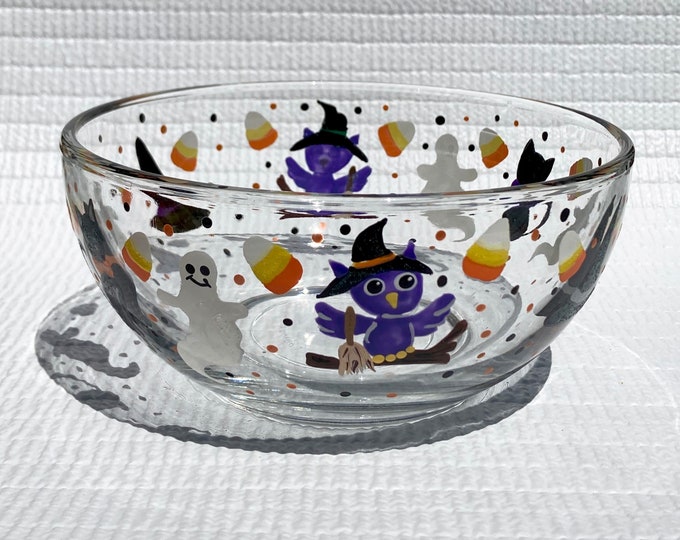 Halloween Candy Dish With Hand Painted Pumpkins Candy Corn Etsy