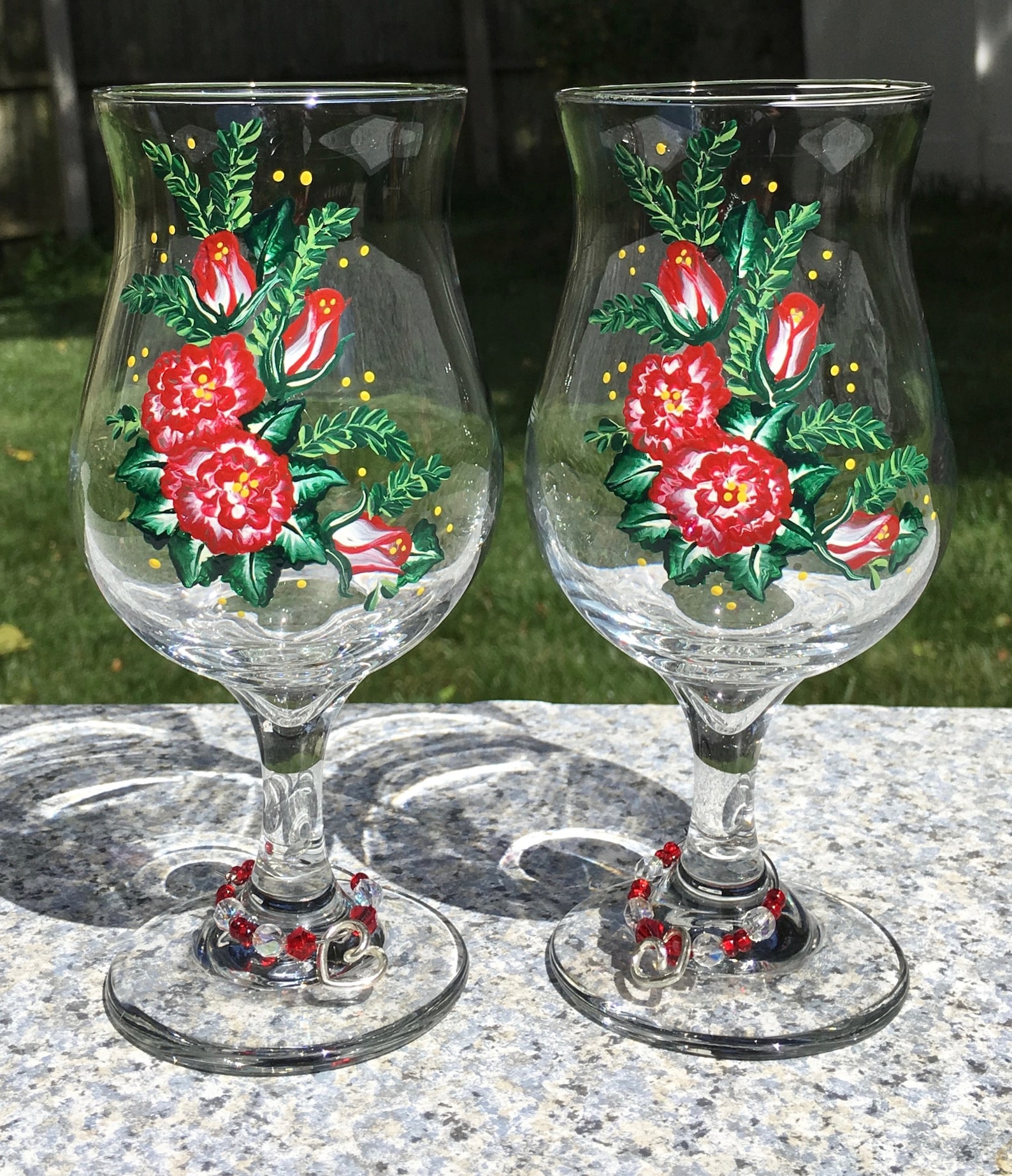 Daiquiri Glasses Red and White Roses Hand Painted Set of 2 Etsy