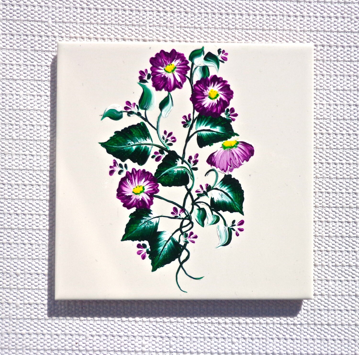 Trivet Hand Painted Ceramic Tile Trivet Spoon Rest with Purple Etsy