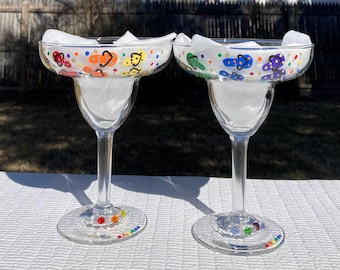 Hand Painted Rainbow Flip Flop Margarita Glasses Set of 2, Christmas Gift Idea