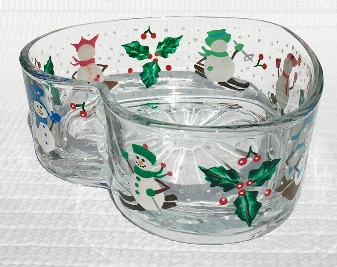 Christmas Candy Dish With Hand Painted Snowmen and Holly Etsy