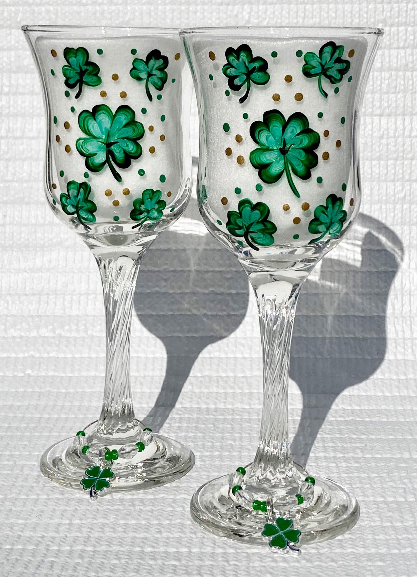 Irish Wine Glasses Twisted Stems Hand Painted 4 Leaf Clover Etsy