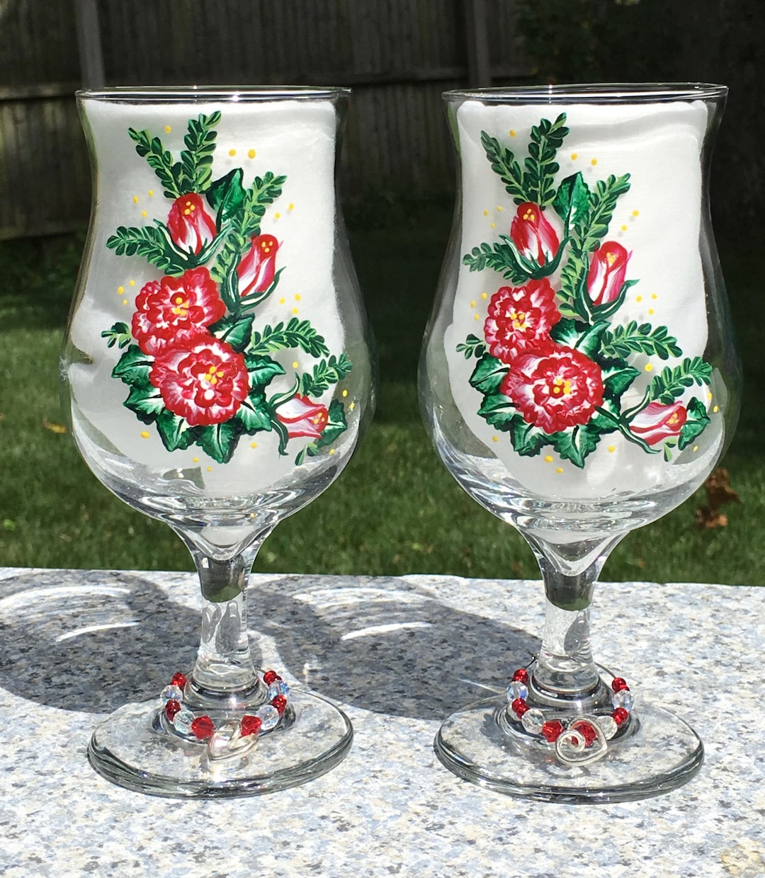 Daiquiri Glasses Red and White Roses Hand Painted Set of 2 Etsy