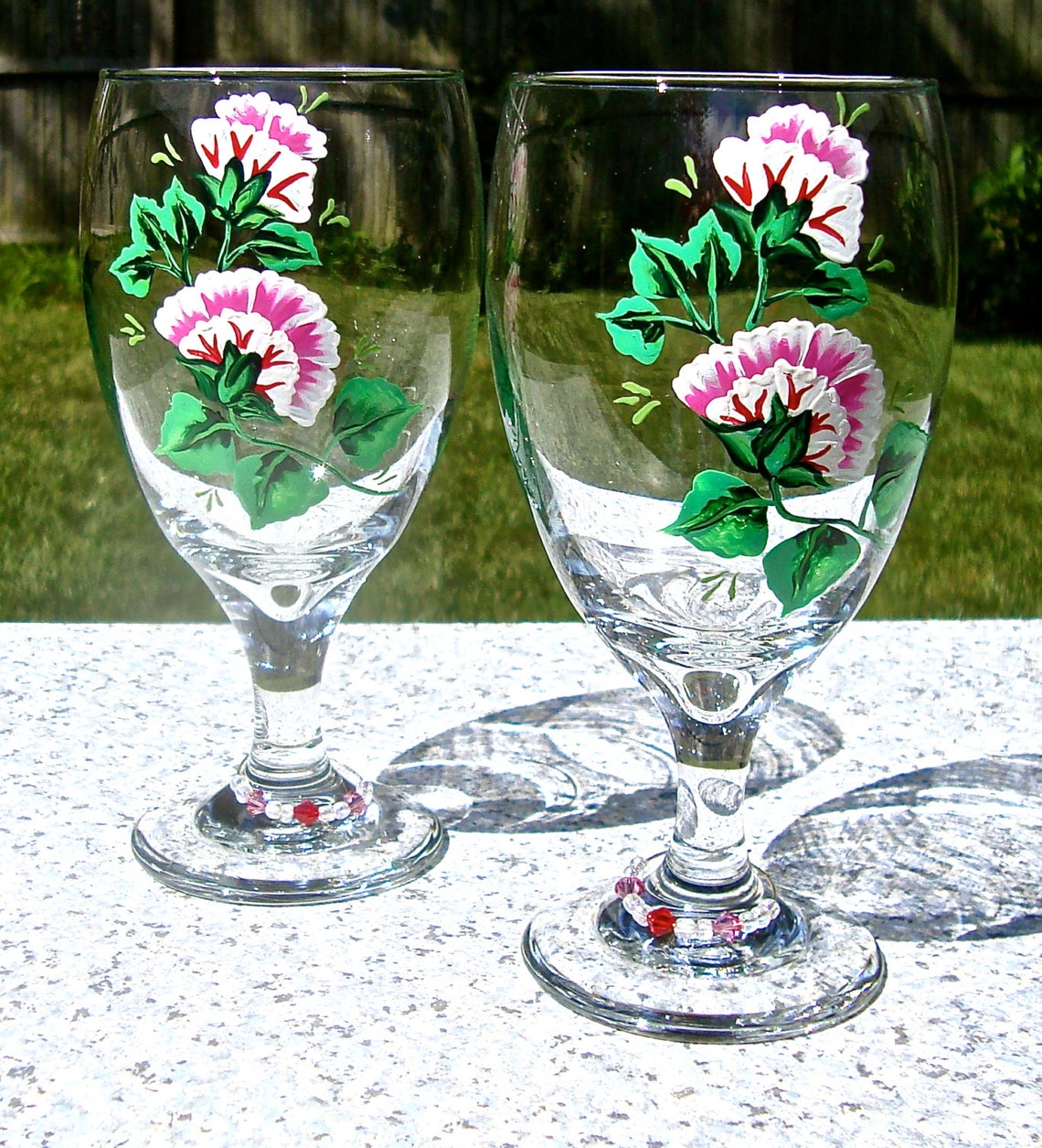 All Purpose Glasses Hand Painted Pink Flowers and Crystal Wine Etsy