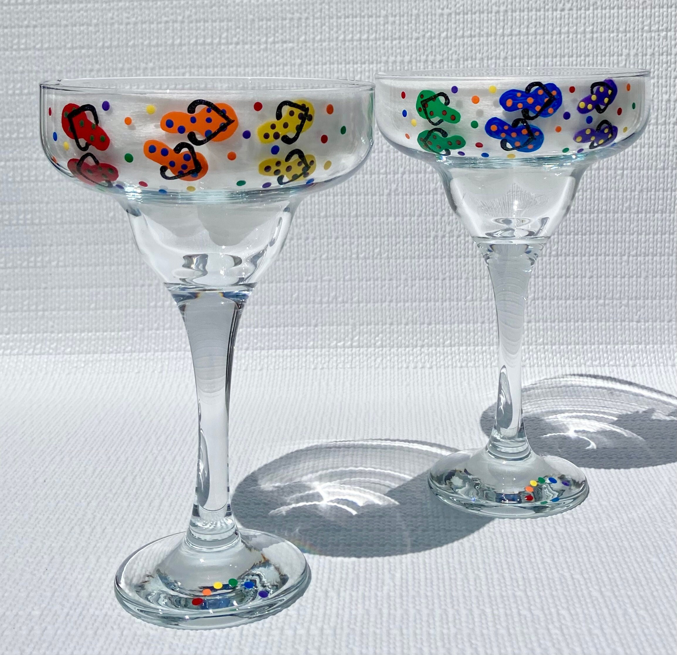 Beautiful Vintage Handblown Thick Smokey Glass Pair of Margarita/cocktail  Glasses Rainbow Confetti Rock Designs, Short Stem Drinking Glasses 