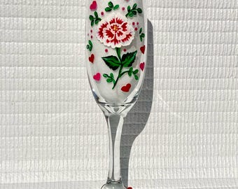 Hand Painted Champagne Glass With Heart Charm, Romantic Gift, Hershey Kisses