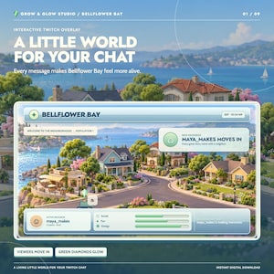 Superposition interactive Twitch de Bellflower Bay | Widget de chat pour simulation de vie cosmique (Téléchargement numérique)