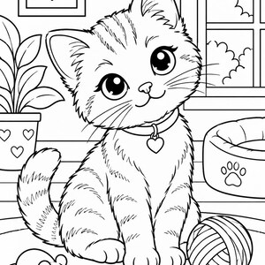 Cute Cat Coloring Page Printable, Kitten Coloring Sheet for Kids, Cat ...