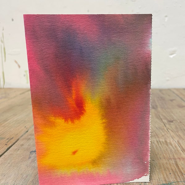 4 Handgemaakte briefkaarten - unieke aquarel - Felle kleuren - kunstwerkje - regenboog - blanco binnenkant - A6 formato - verjaardagskaart