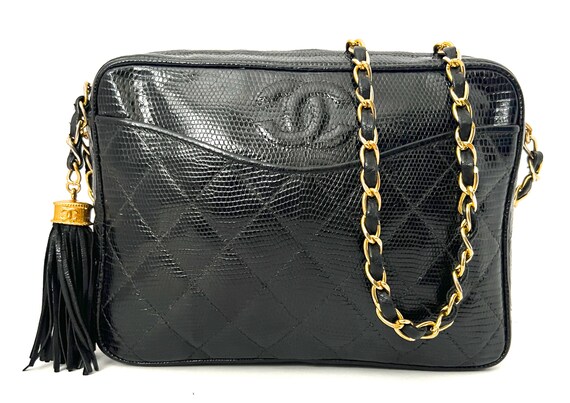 Chanel Vintage Camera Bag in Black Lizard Very Chic 