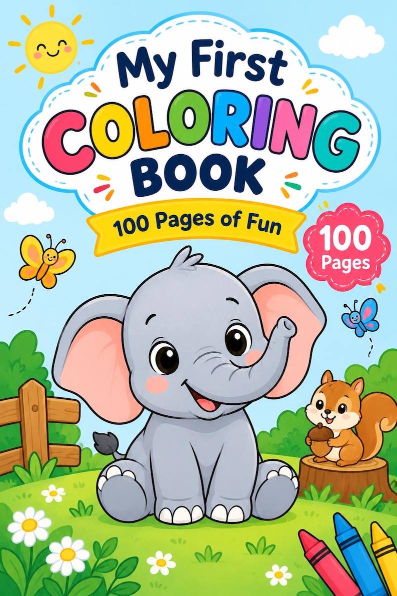 100 Page Kids Coloring Book, Cute Animal Coloring Book for Toddlers ...