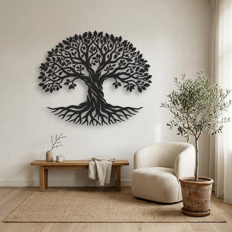 Oak Tree of Life Metal Wall Art, Large Metal Tree Wall Decor, Family ...