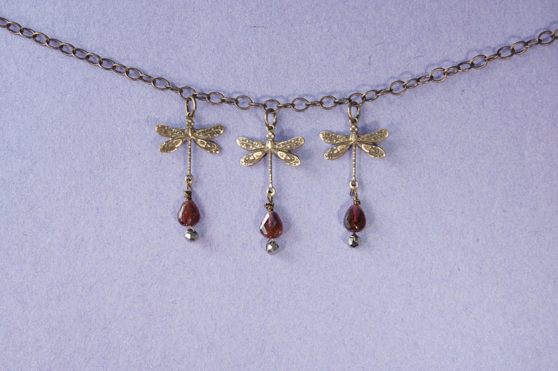 3 Dragonfly, Heart Garnet Necklace image 3
