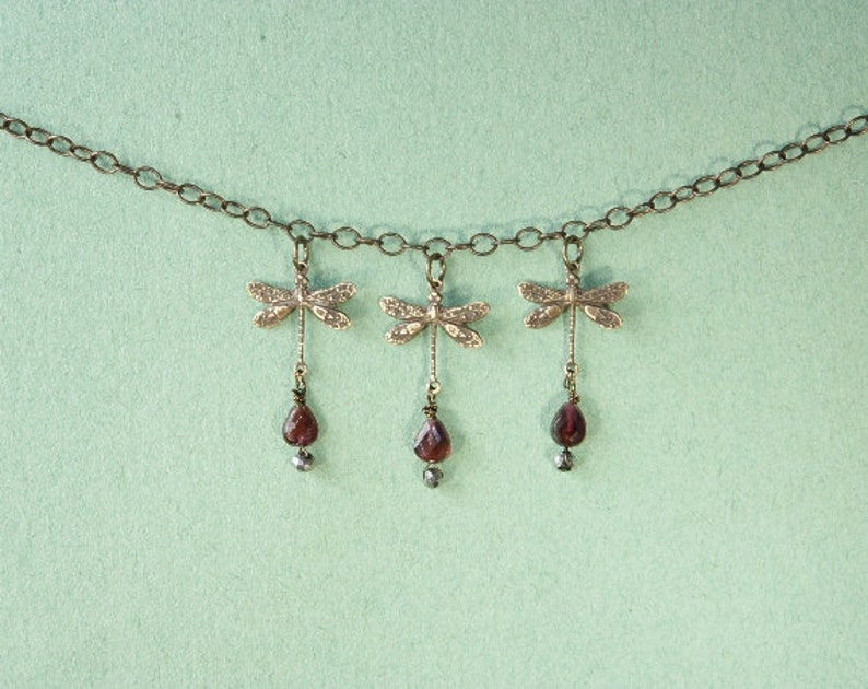 3 Dragonfly, Heart Garnet Necklace image 2