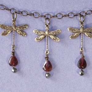 3 Dragonfly, Heart Garnet Necklace image 1