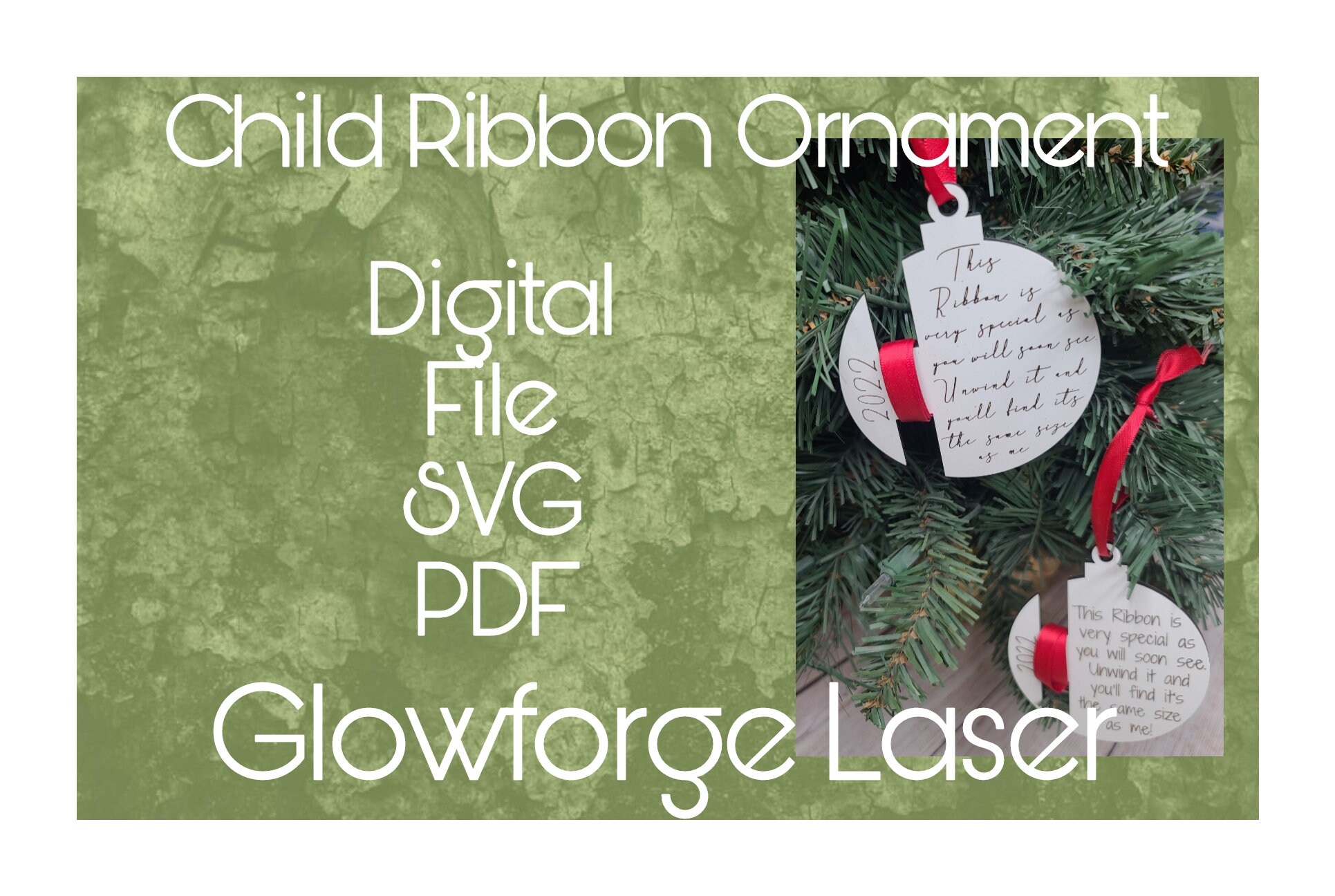 Height ornament, ribbon child's height ornament, Cut File, Laser Cut File,  SVG, glowforge file