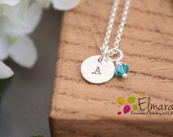 Silver initial necklace hand stamped personalised mothers children's names necklace