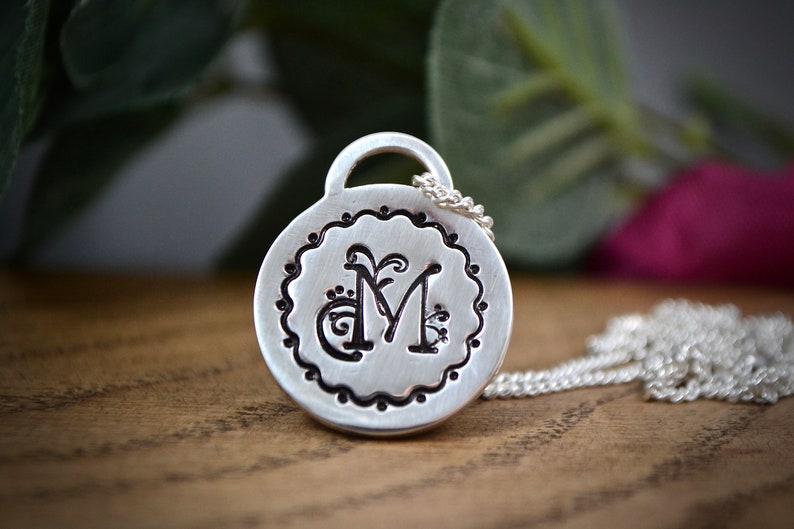 Silver Monogram Necklace Personalised Initials Pendant image 1
