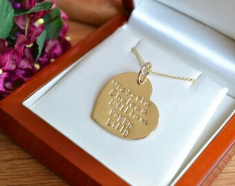 Gold personalised heart pendant necklace Hand stamped 9ct solid gold