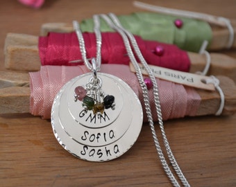 Hand Stamped layered nest stack, choose your layers personalized name pendant necklace family keepsake