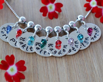 Multi names multi disc hand stamped pendant sterling silver a necklace family any number of charms