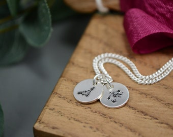Silver personalised mini zodiac necklace initial charms Swarovski birthstones
