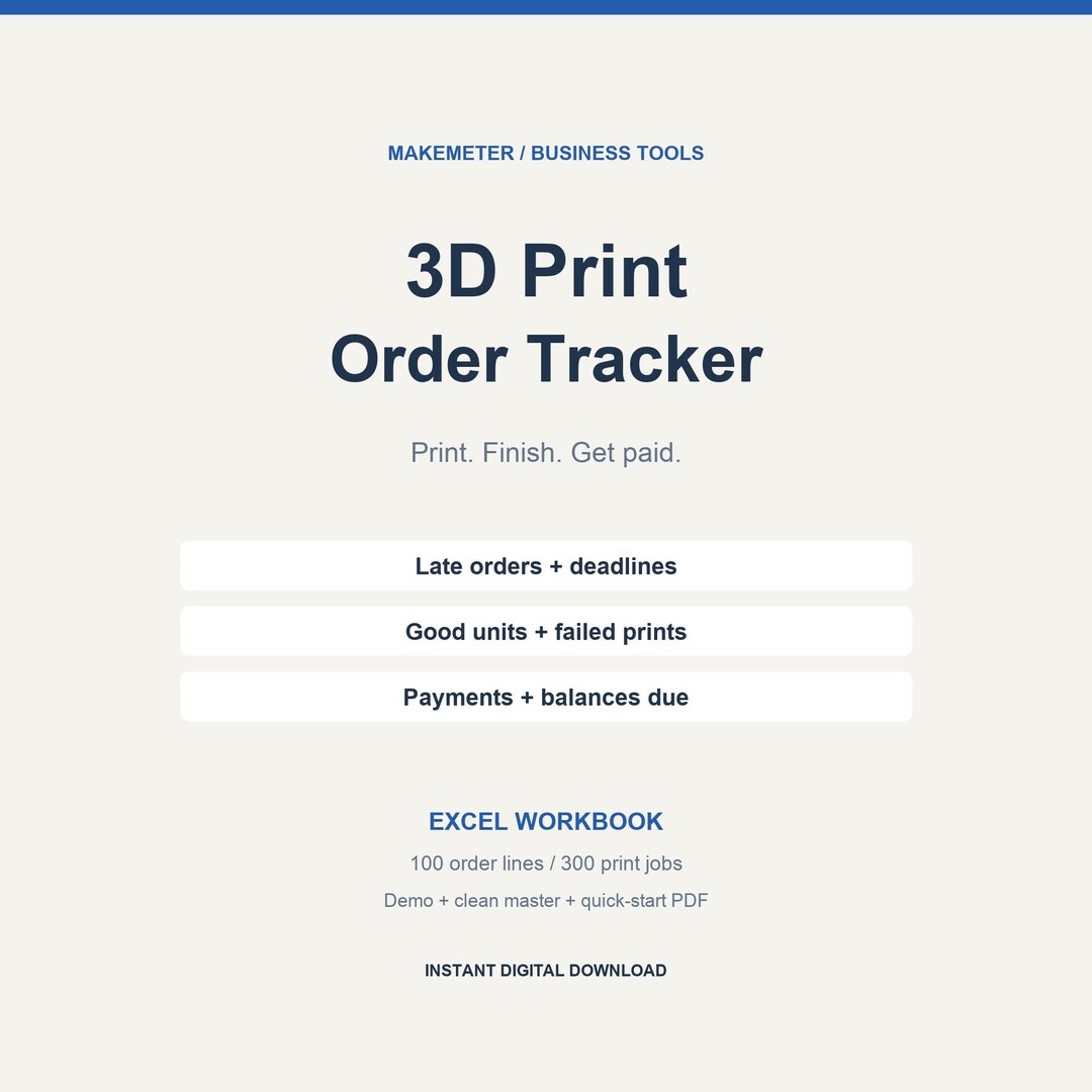 Digitizing Tracking Sheet 3D Print Order Tracker Excel Spreadsheet | Production Log, Late Orders ...