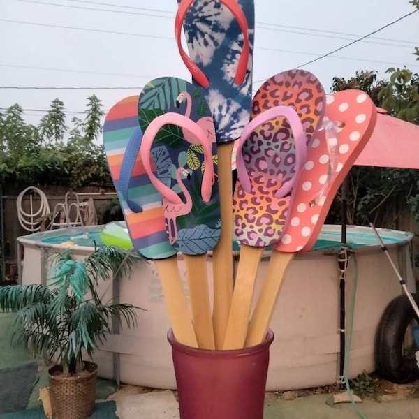 Handmade Flip Flop Flyswatter: Fun Patio essential-bamboo handle-Fly Swatter-Wedding gift-Beach inspired-gift for housewarming