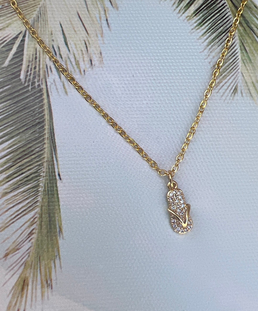 Dainty 18k Gold Flip Flop Necklacecubic Zirconia Flip Flop Charm