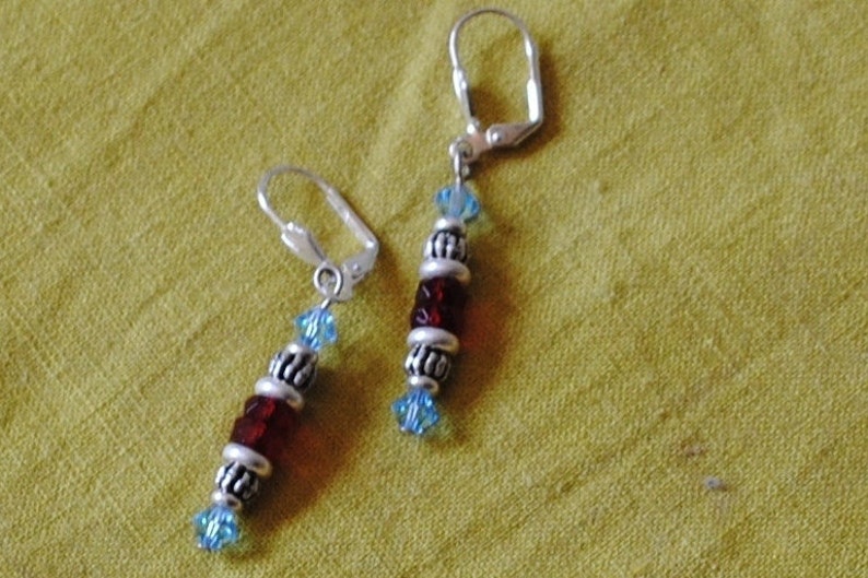 Aqua and red rondelle earrings 21 image 1