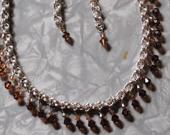 topaz crystal chain maille necklace and earrings (#206)