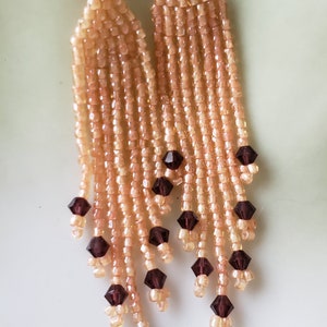 Pink and burgundy brick stitch earrings (307)