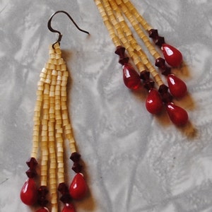 yellow and red brick stitch earrings #205